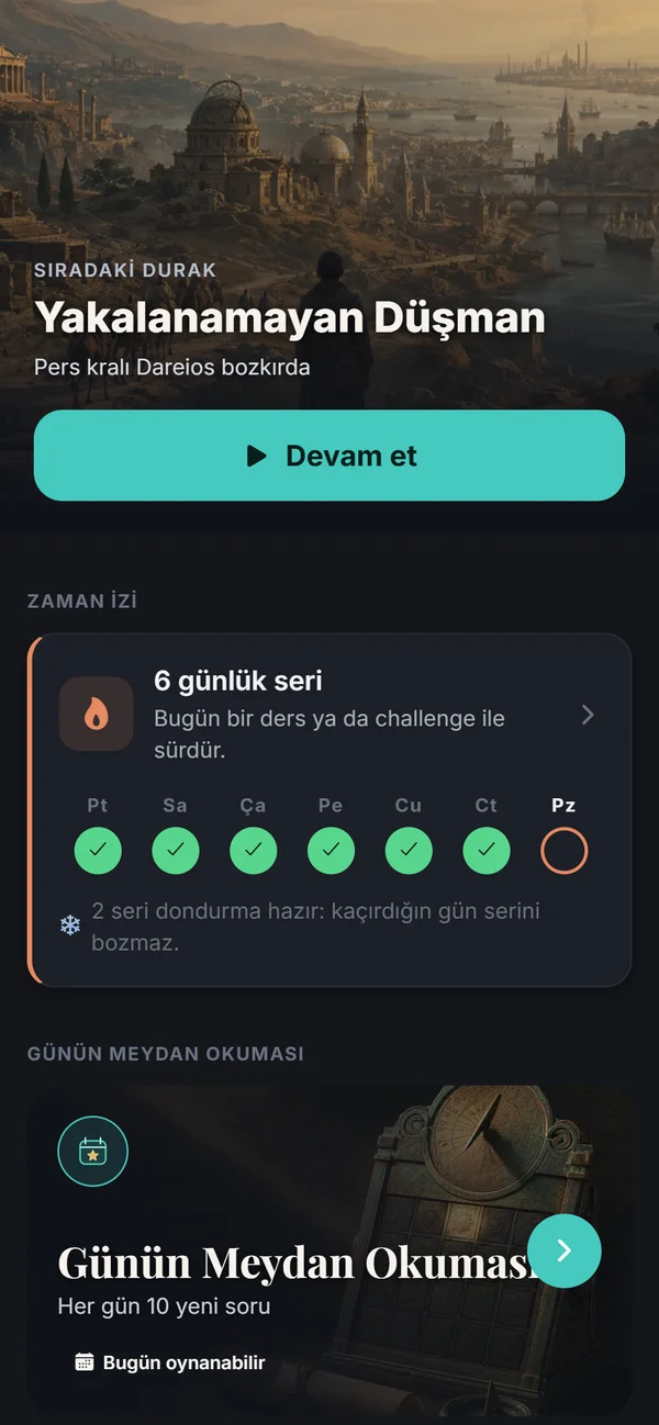 Ana sayfada günlük seri ve günün meydan okuması
